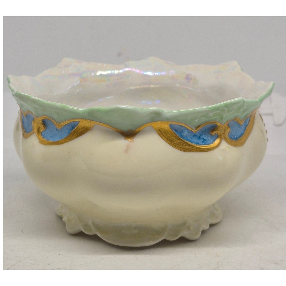 Vintage M&Z Austria Porcelain Bowl Iridescent Luster Gold Gilt Scalloped Cream